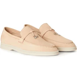 Loro Piana Summer Charms Walk Suede Goatskin Pink Sand Loafers< Designer Trainers