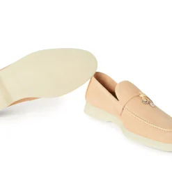 Loro Piana Summer Charms Walk Suede Goatskin Pink Reef Loafers< Designer Trainers