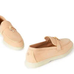 Loro Piana Summer Charms Walk Suede Goatskin Pink Reef Loafers< Designer Trainers