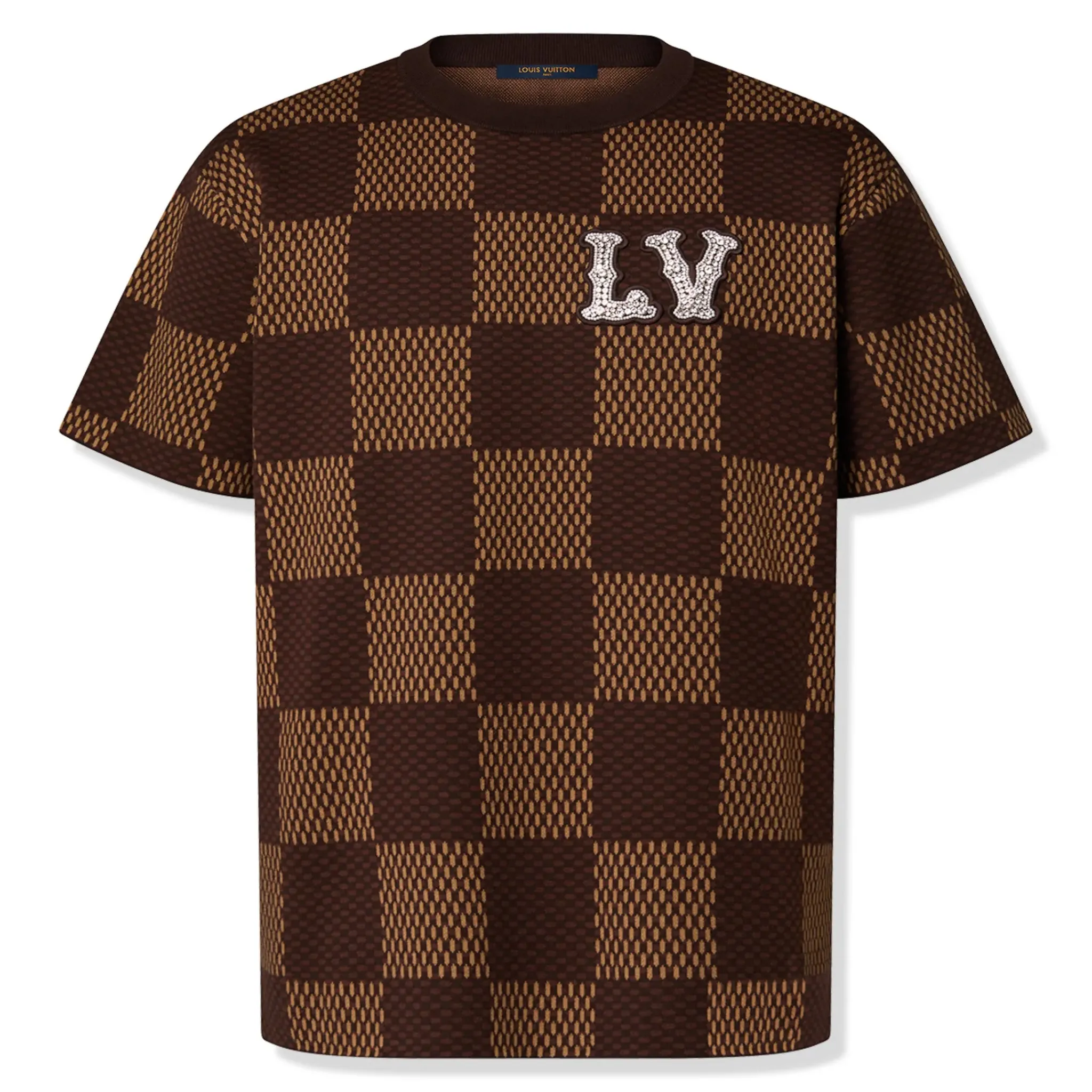Louis Vuitton Damier LV Crystal Patch Brown T Shirt< T-shirts