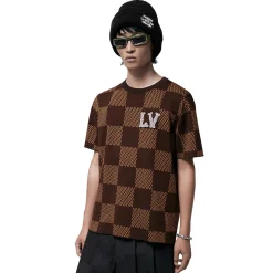 Louis Vuitton Damier LV Crystal Patch Brown T Shirt< T-shirts