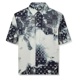 Louis Vuitton Monogram Bandana Short-Sleeve Indigo White Denim Shirt< Shirts