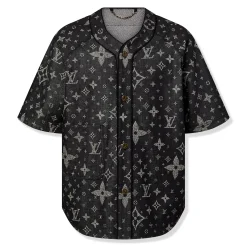 Louis Vuitton Monogram Denim Black Baseball Shirt< Shirts