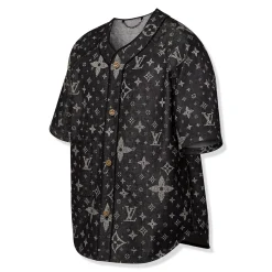 Louis Vuitton Monogram Denim Black Baseball Shirt< Shirts