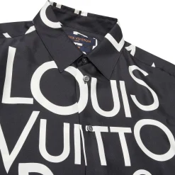 Louis Vuitton Typography Silk Navy White Shirt< Shirts