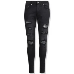 Lusso Destroyed Diamanté Washed Black Denim Jeans< Jeans|Bottoms