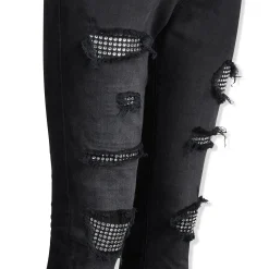 Lusso Destroyed Diamanté Washed Black Denim Jeans< Jeans|Bottoms