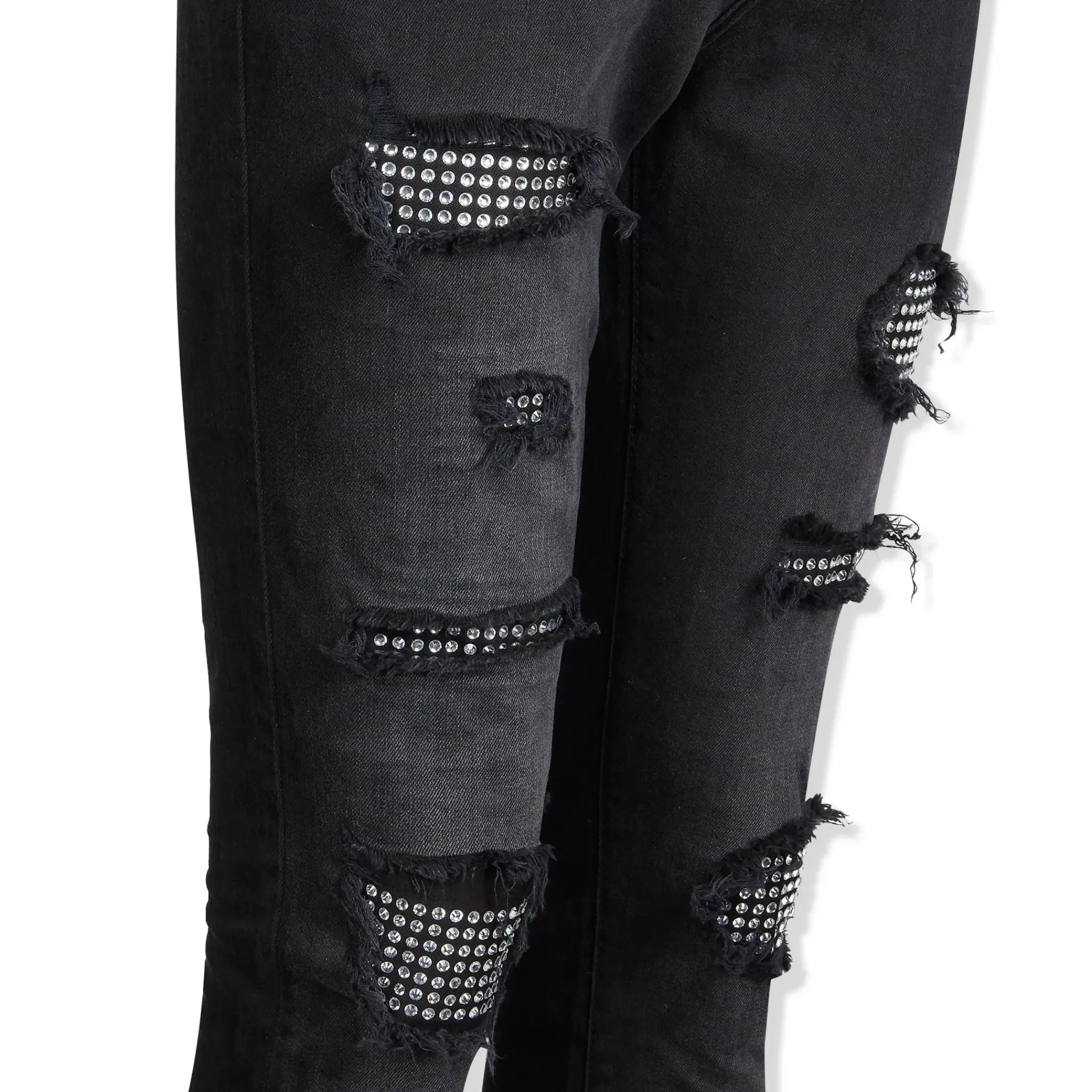 Lusso Destroyed Diamanté Washed Black Denim Jeans< Jeans|Bottoms