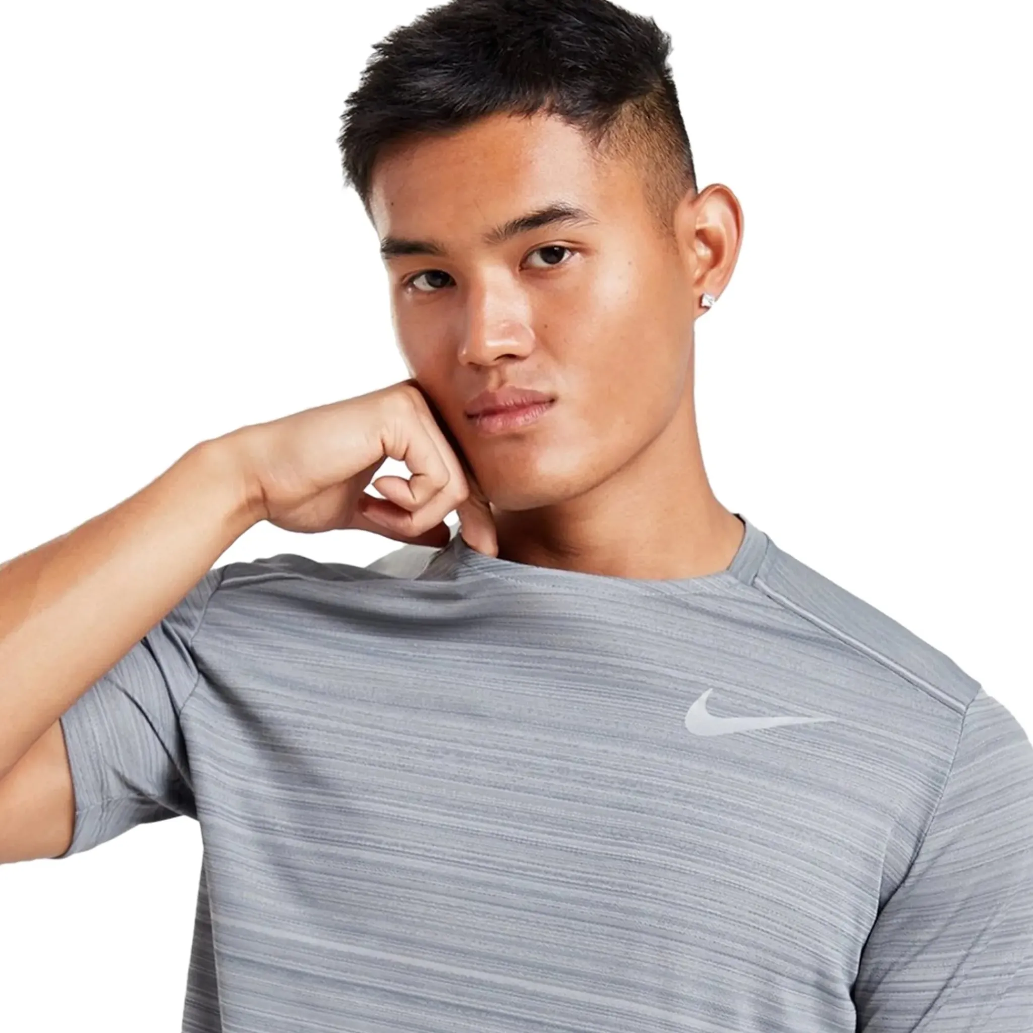 Nike Dri-FIT 1.0 Grey Miler Running T Shirt< Activewear|T-shirts