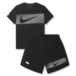 Nike Flash Miler Black T Shirt & Shorts< Activewear|Shorts