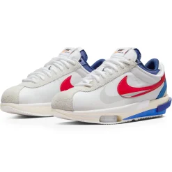 Nike x Sacai Zoom Cortez White University Red Blue< White Trainers|Trainers
