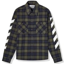 Off-White Diagonal Check Green Flannel Shirt< Shirts