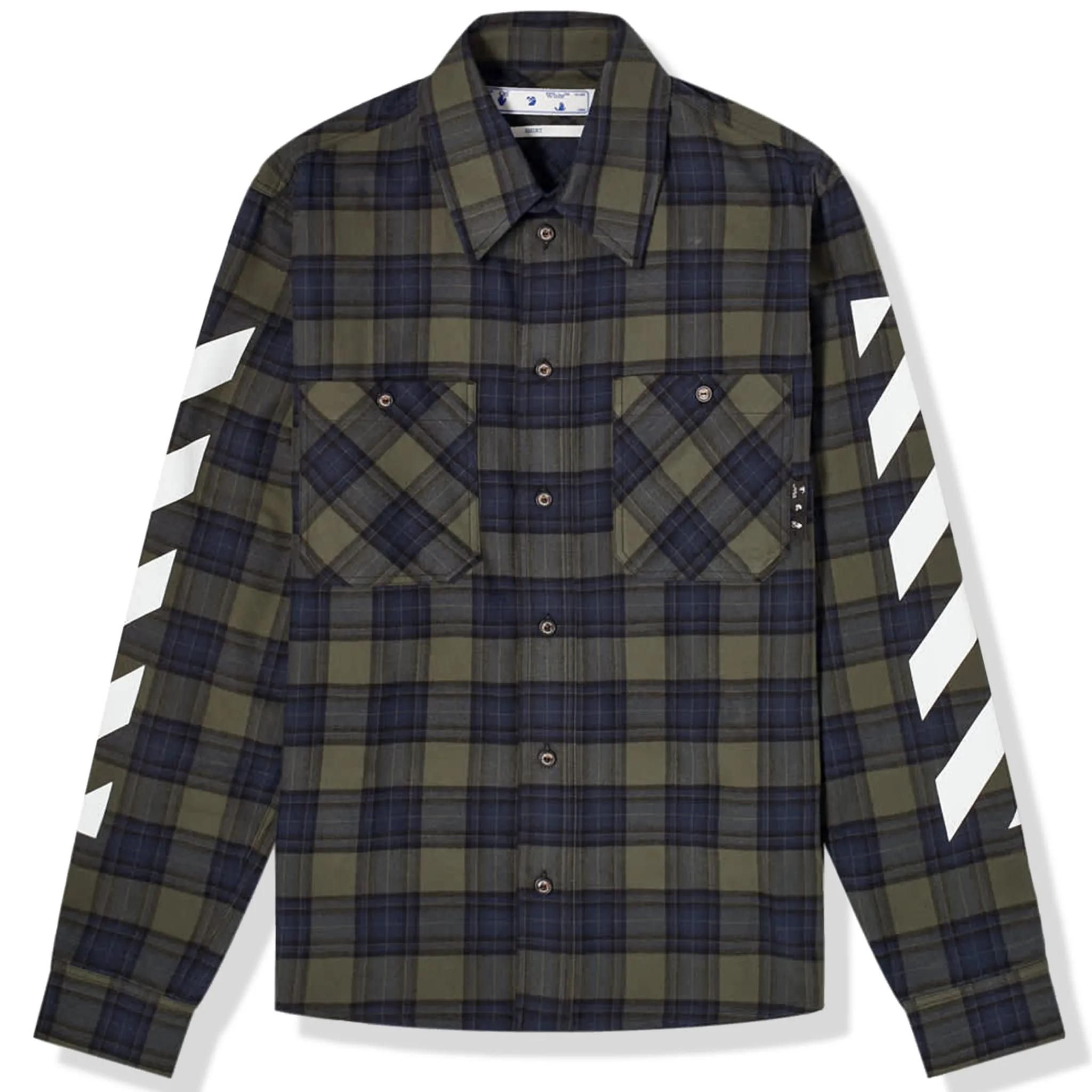 Off-White Diagonal Check Green Flannel Shirt< Shirts