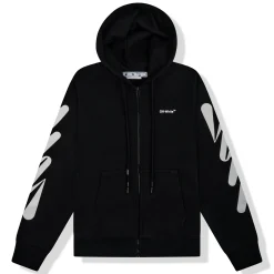 Off-White Wave Diagonal Zip-Up Black Hoodie< Sweatshirts & Hoodies