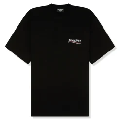 Balenciaga Preloved - Political Logo Embroidered Oversized Black T Shirt< T-shirts