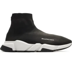 Balenciaga Preloved - Speed Knit Sock Black White Black (Tear On Back)< Designer Trainers