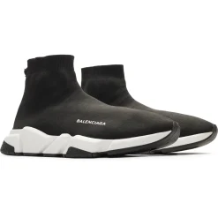 Balenciaga Preloved - Speed Knit Sock Black White Black (Tear On Back)< Designer Trainers
