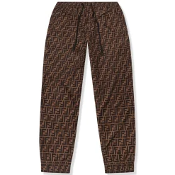 Fendi Preloved - FF Logo Brown Nylon Track Pants< Bottoms