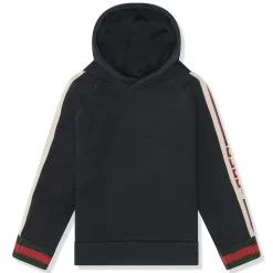 Gucci Preloved - Side Stripe Logo Cotton Blue Kids Hoodie< Sweatshirts & Hoodies