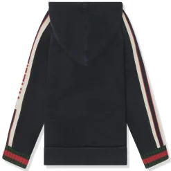 Gucci Preloved - Side Stripe Logo Cotton Blue Kids Hoodie< Sweatshirts & Hoodies