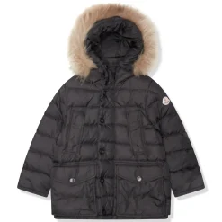 Moncler Preloved - Cluny Black Short Down 100% Real Fur Kids Parka Jacket< Coats & Jackets