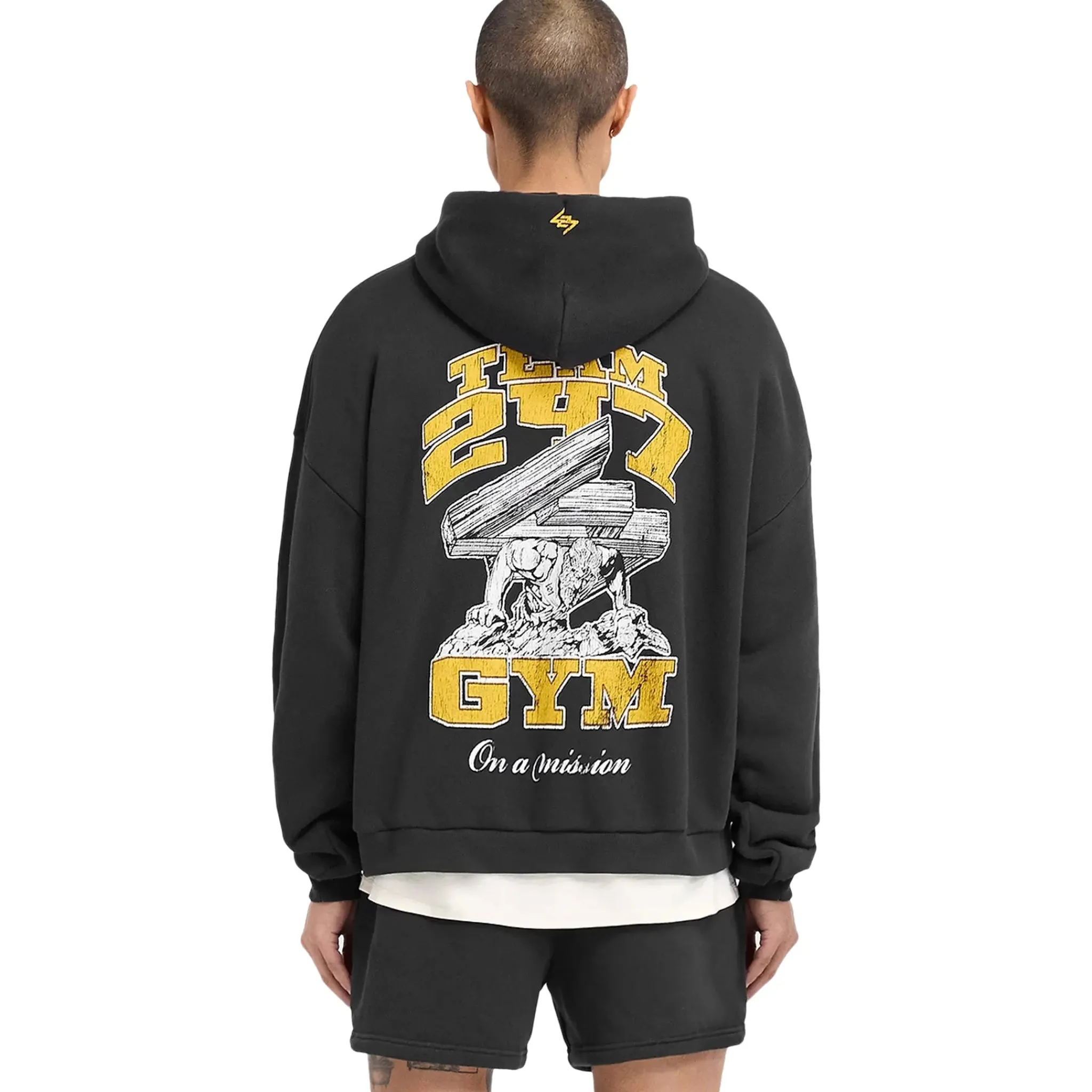 Represent 247 On His Shoulders Boxy Off Black Hoodie< Sweatshirts & Hoodies