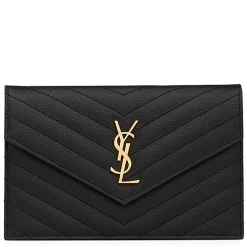 Saint Laurent Cassandre Matelasse Black Envelope Chain Wallet< Bags