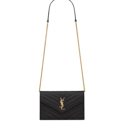 Saint Laurent Cassandre Matelasse Black Envelope Chain Wallet< Bags