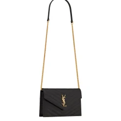 Saint Laurent Cassandre Matelasse Black Envelope Chain Wallet< Bags