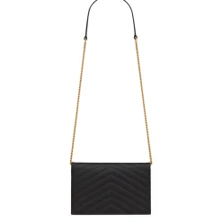 Saint Laurent Cassandre Matelasse Black Envelope Chain Wallet< Bags