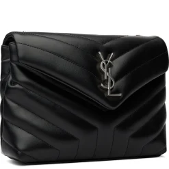 Saint Laurent LouLou Matelasse Leather Small Black Chain Shoulder Bag< Bags