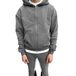 SIARR Dark Grey Zip-Up Hoodie< Sweatshirts & Hoodies