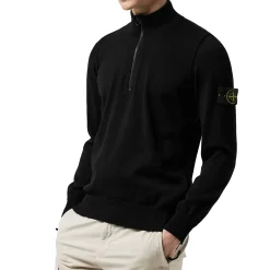 Stone Island Quarter Zip Black Knit Sweatshirt< Sweatshirts & Hoodies