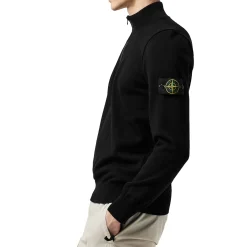 Stone Island Quarter Zip Black Knit Sweatshirt< Sweatshirts & Hoodies
