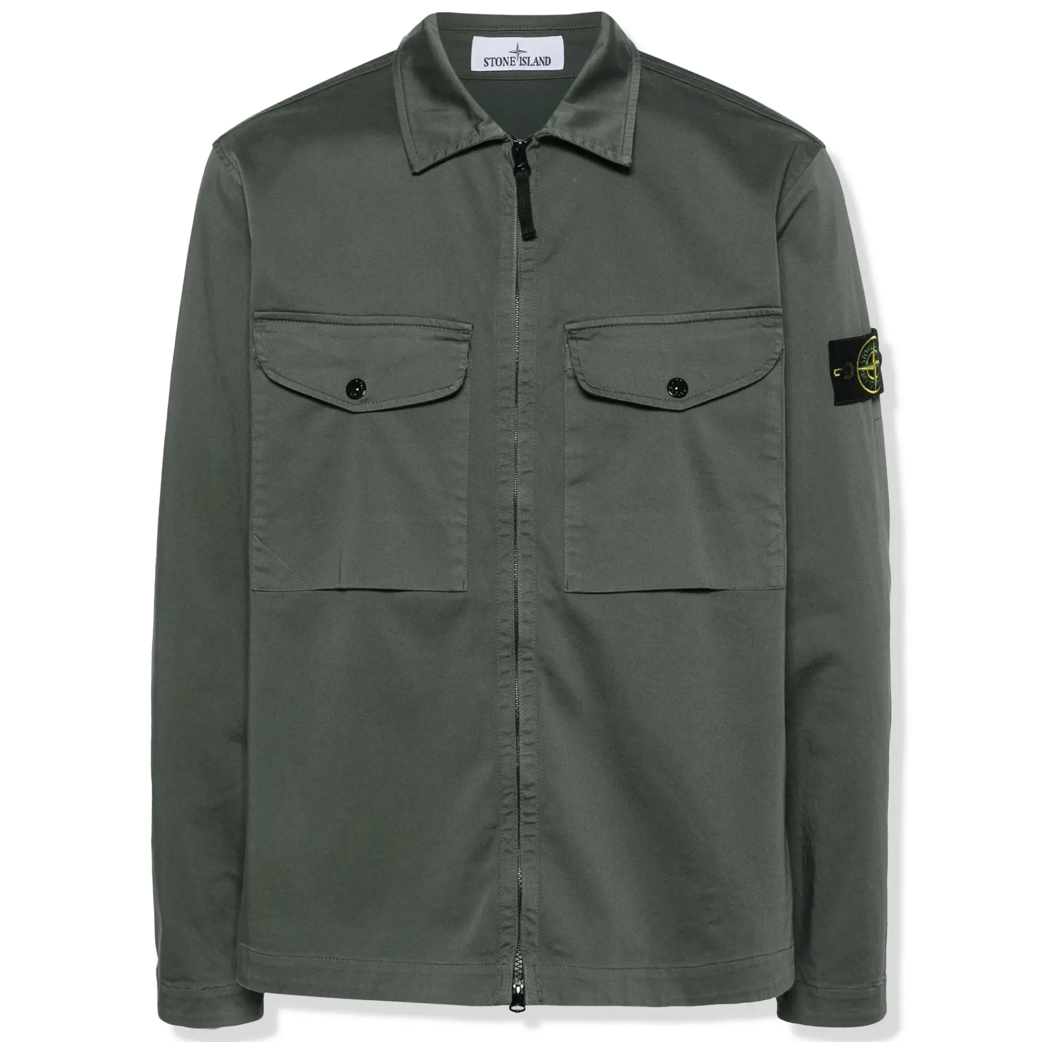 Stone Island Stretch Cotton Satin Dark Green Overshirt< Coats & Jackets