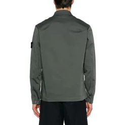 Stone Island Stretch Cotton Satin Dark Green Overshirt< Coats & Jackets