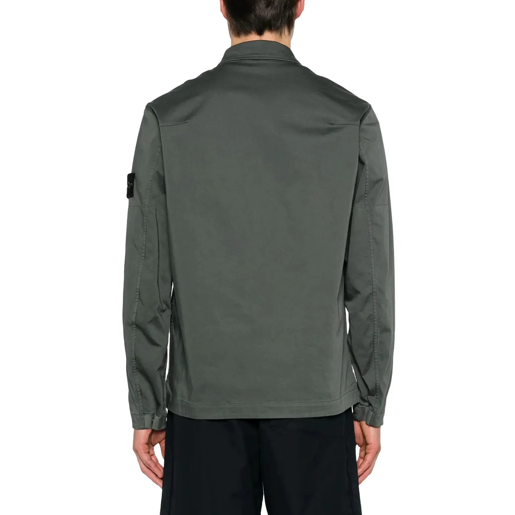 Stone Island Stretch Cotton Satin Dark Green Overshirt< Coats & Jackets