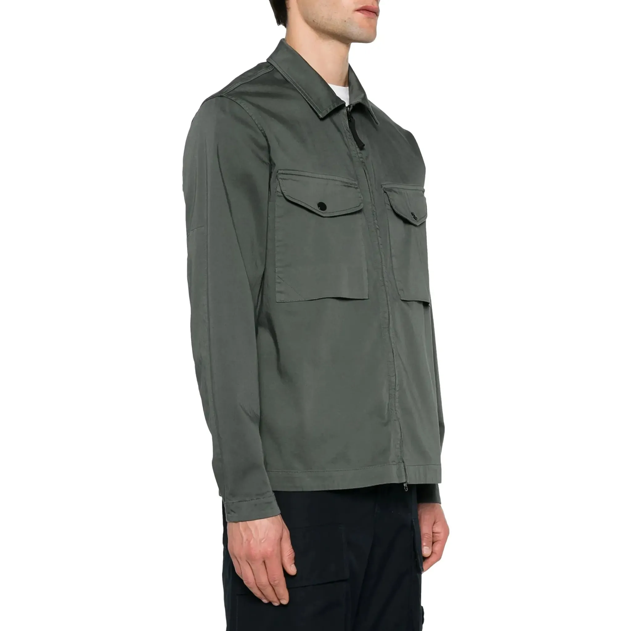 Stone Island Stretch Cotton Satin Dark Green Overshirt< Coats & Jackets