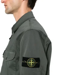 Stone Island Stretch Cotton Satin Dark Green Overshirt< Coats & Jackets