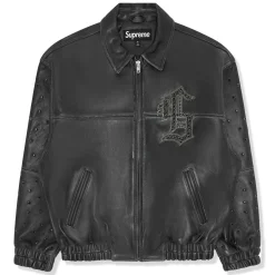 Supreme Gem Studded Black Leather Jacket< Coats & Jackets