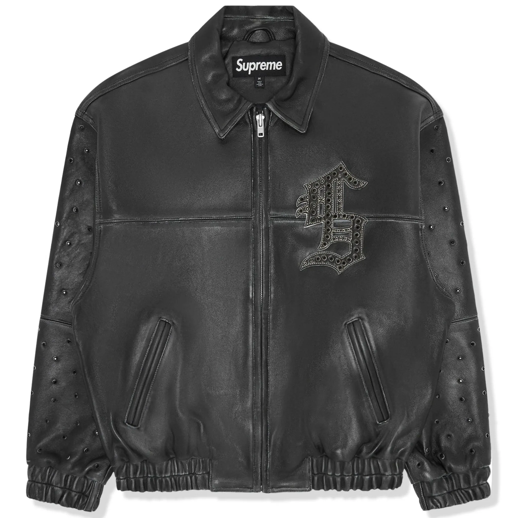 Supreme Gem Studded Black Leather Jacket< Coats & Jackets