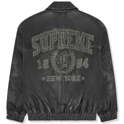 Supreme Gem Studded Black Leather Jacket< Coats & Jackets