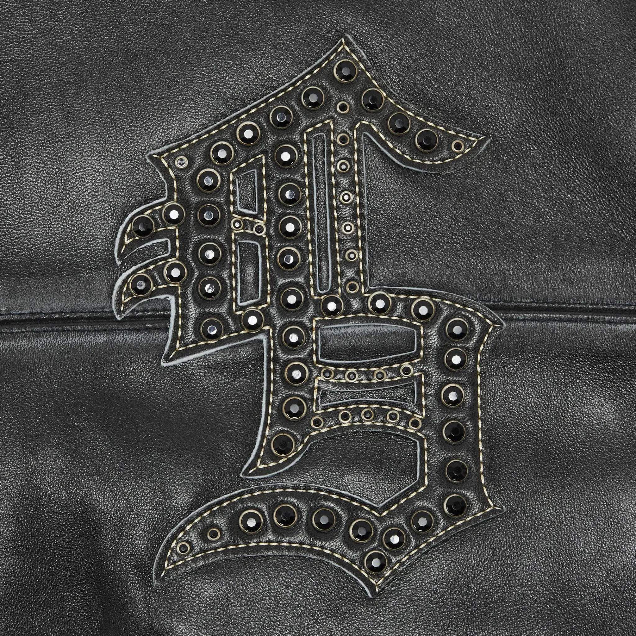 Supreme Gem Studded Black Leather Jacket< Coats & Jackets