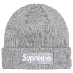 Supreme New Era Box Logo Beanie Heather Grey (FW24)< Hats & Caps