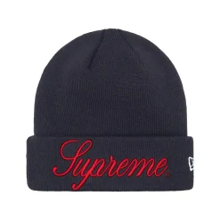 Supreme New Era Script Navy Beanie< Hats & Caps