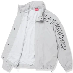 Supreme Spellout Embroidered Grey Track Jacket (FW24)< Coats & Jackets