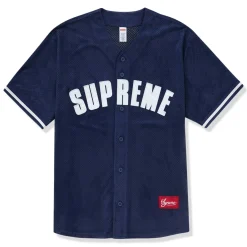 Supreme Ultrasuede Mesh Baseball Navy Blue Jersey< T-shirts