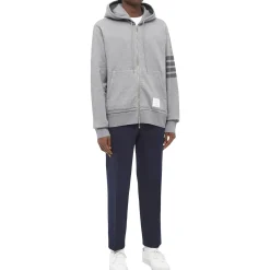 Thom Browne Classic Loopback 4-Bar Tonal Full Zip Medium Grey Hoodie< Matching Sets|Sweatshirts & Hoodies